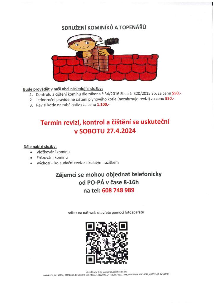 Revize, kontola a čištění kotle a konímínu - sobota 27. 4. 2024