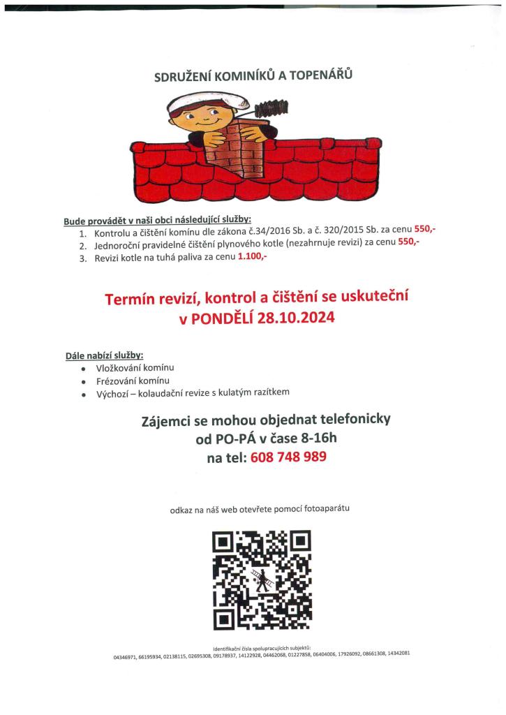 Revize, kontroly a čištění komínů a kotlů