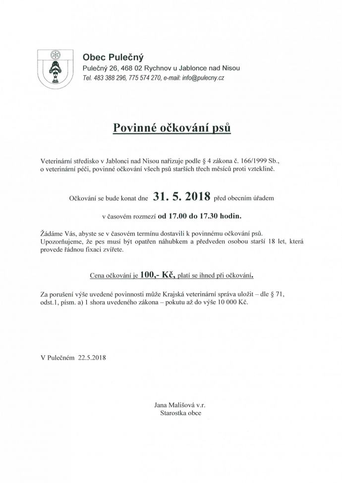 Povinné očkování psů