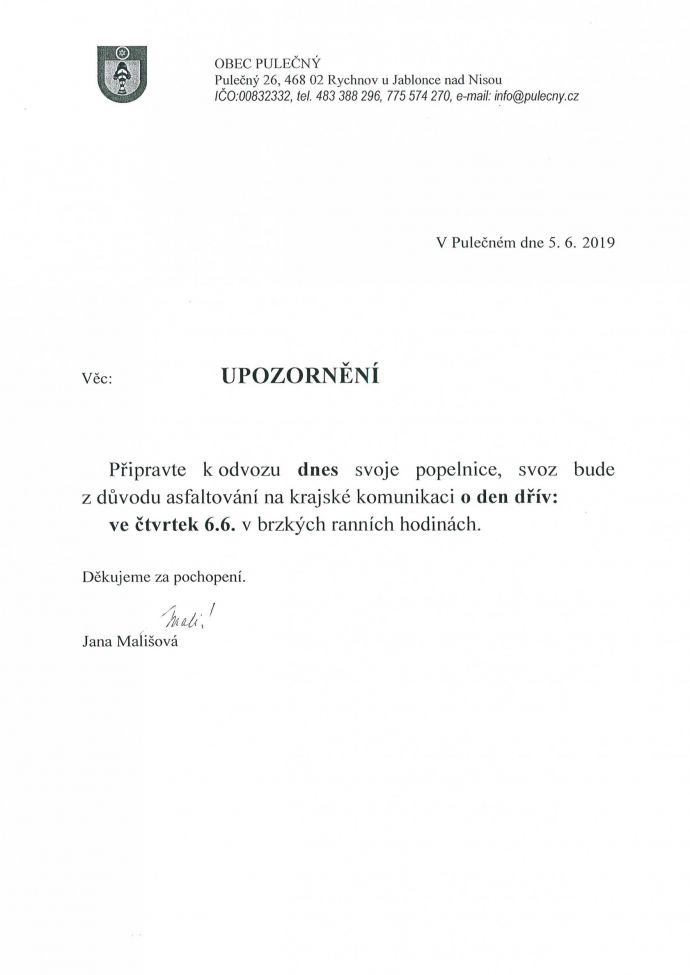 Mimořádný svoz komunálního odpadu
