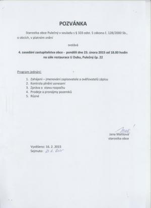Pozvánka na 4. zasedání OZ dne 23.2.2015 1