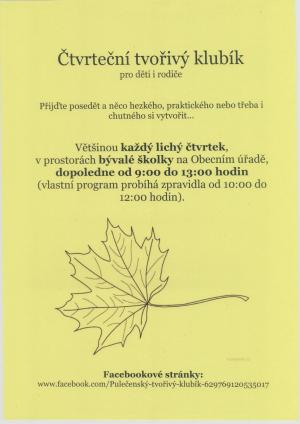 Program "Tvořivého klubíka" říjen - prosinec 2016 1